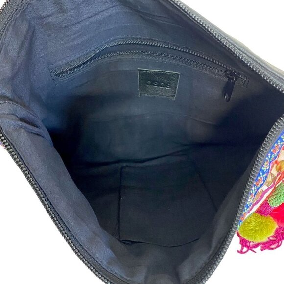 Asos Embroidered Clutch Boho Bag Fabric Leather - Picture 5 of 12